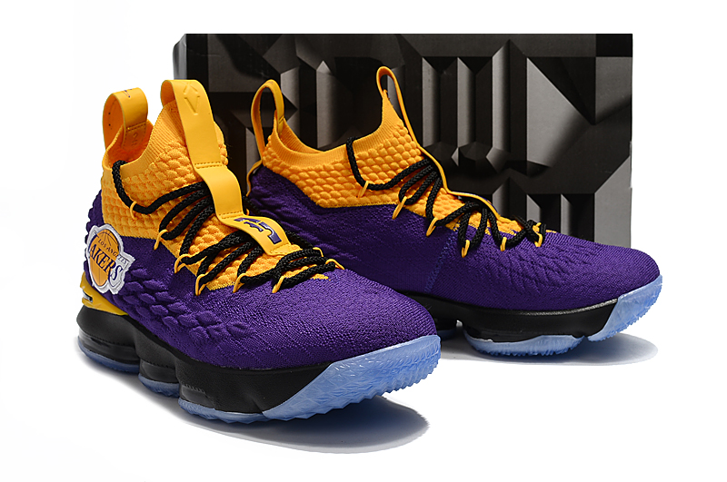 Men Nike Lebron James 15 Lakers Purple Yellow Black Shoes